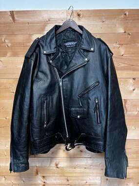 Vintage Unik Leather Motorcycle Jacket Biker Moto Black Zipper Men's Size 54 2x